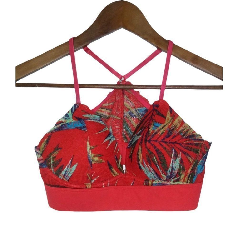 Pink Victoria Secret Hawaiian Print Lace Racer Back Bralette